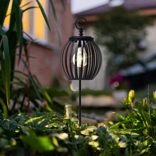 Glitzhome® 32.25" Black Metal Stripes Solar Powered Outdoor Lantern